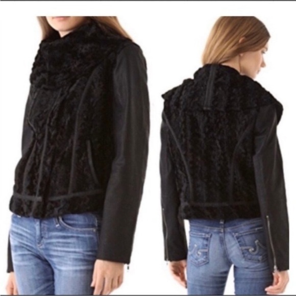 Free People Faux Fur & Vegan Leather Zippered Moto Jacket - Picture 3 of 11
